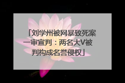 刘学州被网暴致死案一审宣判：两名大V被判构成名誉侵权