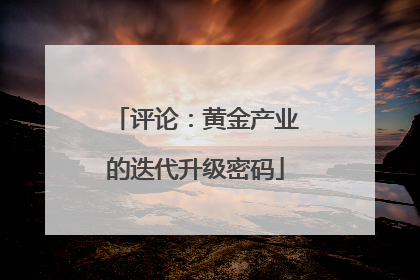 评论：黄金产业的迭代升级密码